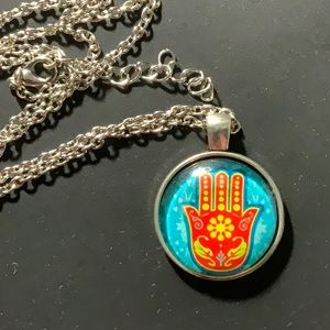 Silver Cabochon Pendant - Hamsa Hand